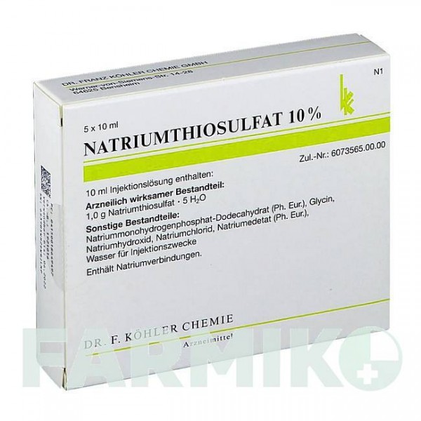 НАТРІУМТІОСУЛЬФАТ (NATRIUMTHIOSULFAT) 10% ампули 5x10 мл - Тіосульфат DR.F.KOHLER CHEMIE