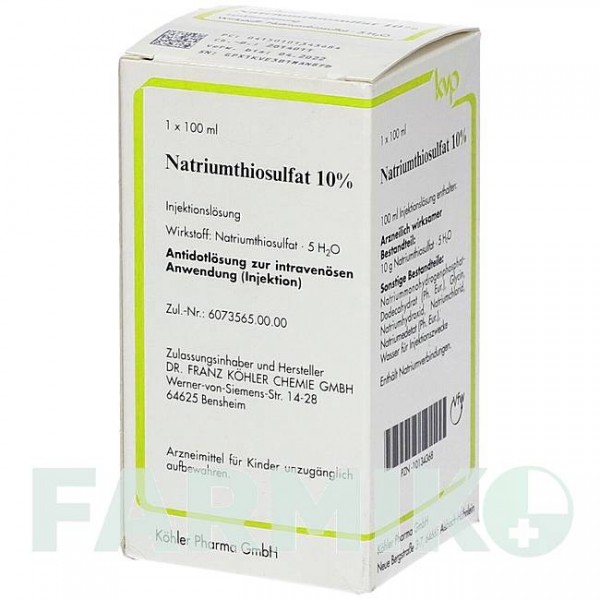 НАТРИУМТИОСУЛЬФАТ (NATRIUMTHIOSULFAT) 10% флакон 10x100 мл - Тиосульфат KOHLER PHARMA