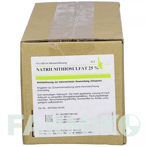 НАТРИУМТИОСУЛЬФАТ (NATRIUMTHIOSULFAT) 25% раствор 10x100 мл - Тиосульфат DR.F.KOHLER CHEMIE