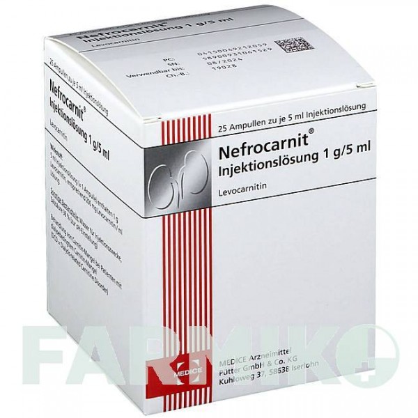 НЕФРОКАРНИТ (NEFROCARNIT) ампулы 25 шт - Левокарнитин MEDICE PUTTER