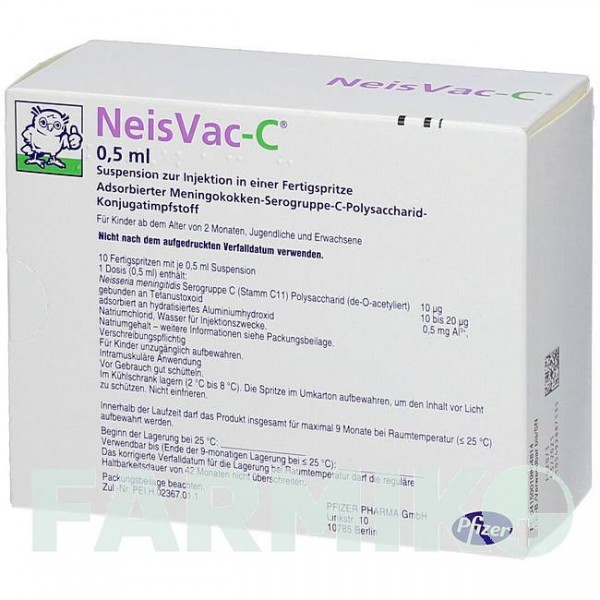 НЕЙСВАК (NEISVAC) суспензия 10x0,5 мл - Менингококковый С антиген PFIZER