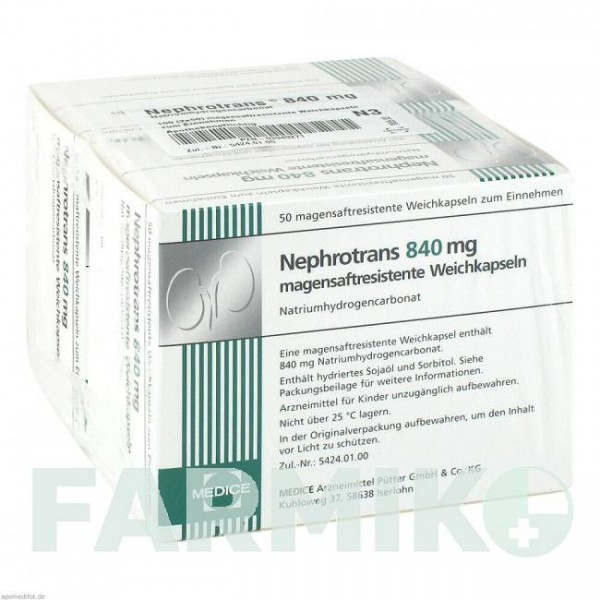НЕФРОТРАНС (NEPHROTRANS) 840 мг капсули 100 шт - Гідрокарбонат натрію MEDICE PUTTER