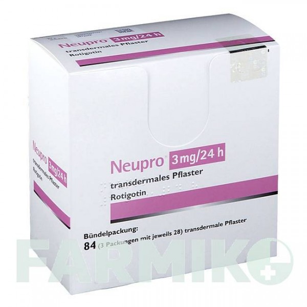 НЬЮПРО (NEUPRO) 3 мг/24 ч пластырь 84 шт - Ротиготин UCB PHARMA