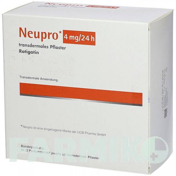 НЬЮПРО (NEUPRO) 4 мг/24 ч пластырь 84 шт - Ротиготин KOHLPHARMA