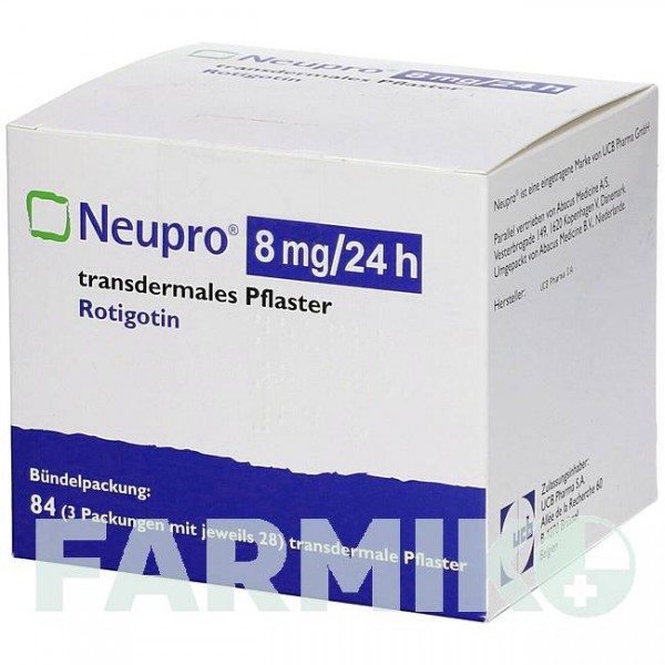 НЬЮПРО (NEUPRO) 8 мг/24 год пластир 84 шт - Ротиготин ABACUS MEDICINE