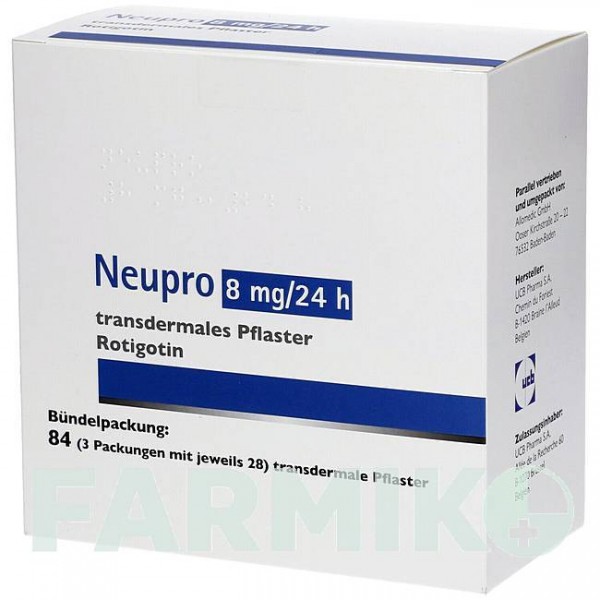 НЬЮПРО (NEUPRO) 8 мг/24 ч пластырь 84 шт - Ротиготин ALLOMEDIC
