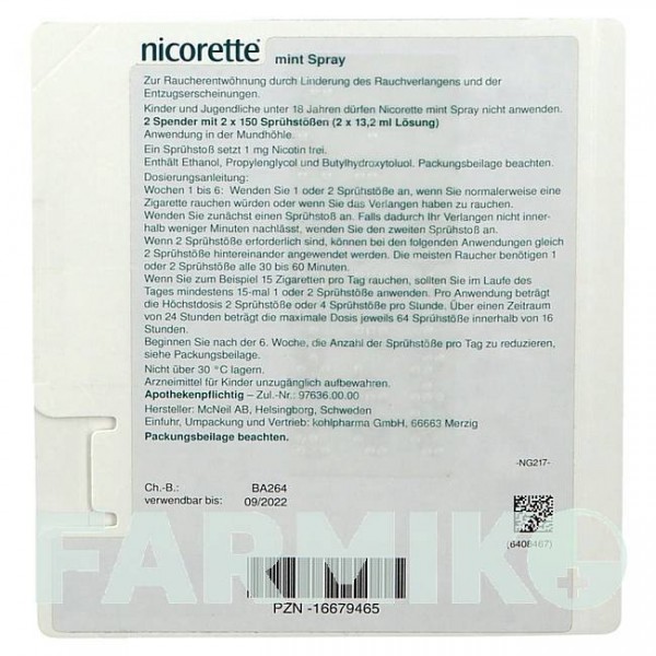 НИКОРЕТТЕ (NICORETTE) 1 мг спрей 2 шт - Никотин KOHLPHARMA