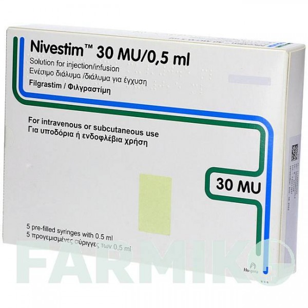 НИВЕСТИМ (NIVESTIM) 30 млн. ЕД/0,5 мл раствор 5 шт - Филграстим CC PHARMA