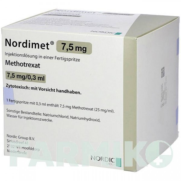 НОРДИМЕТ (NORDIMET) 7,5 мг шприци 4 шт - Метотрексат NORDIC PHARMA