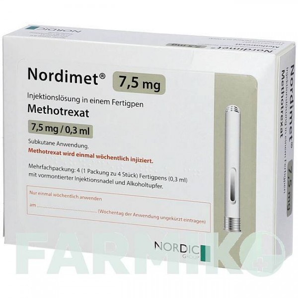 НОРДІМЕТ (NORDIMET) 7,5 мг розчин 4 шт - Метотрексат NORDIC PHARMA