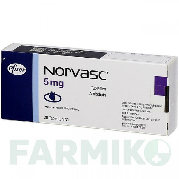 НОРВАСК (NORVASC) 5 мг таблетки 20 шт - Амлодипін EMRA-MED