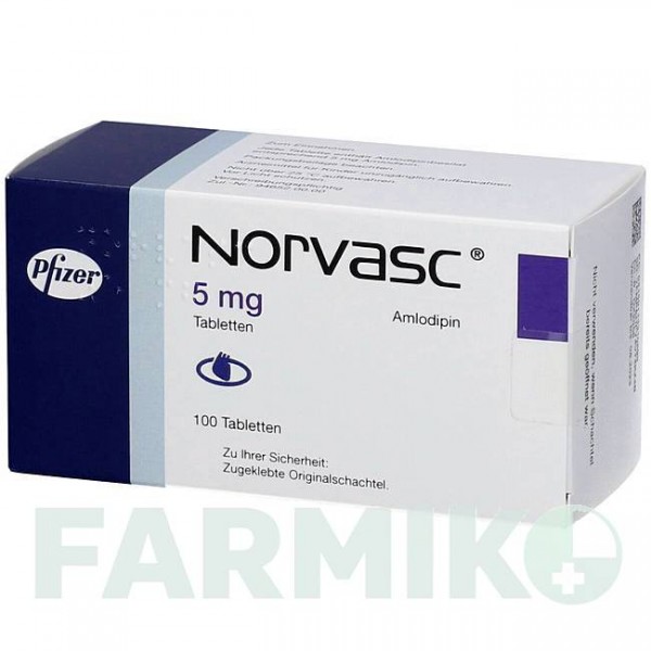 НОРВАСК (NORVASC) 5 мг таблетки 100 шт - Амлодипін ORIFARM