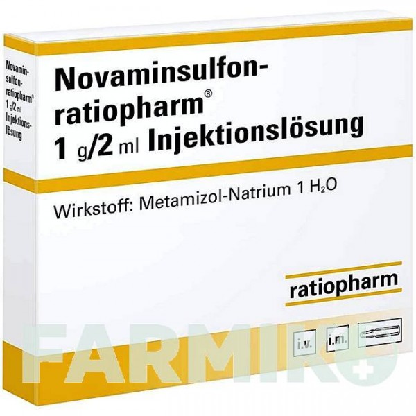 НОВАМІНСУЛЬФОН (NOVAMINSULFON) 1 г/2 мл ампули 10 шт - Метамізол натрію RATIOPHARM