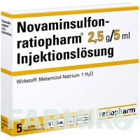 НОВАМІНСУЛЬФОН (NOVAMINSULFON) 2,5 г/5 мл ампули 5 шт - Метамізол натрію RATIOPHARM