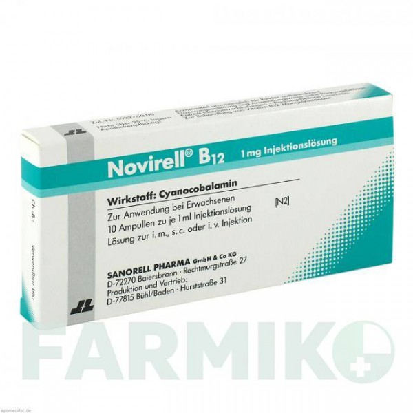 НОВІРЕЛЛ (NOVIRELL) 1 мг розчин 10x1 мл - Вітамін B12 (Ціанокобаламін) SANORELL PHARMA