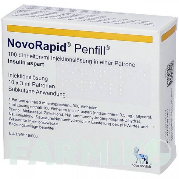 НОВОРАПІД (NOVORAPID) 100 ОД/мл картриджі 10x3 мл - Інсулін аспарт ACA MULLER-ADAG PHARMA