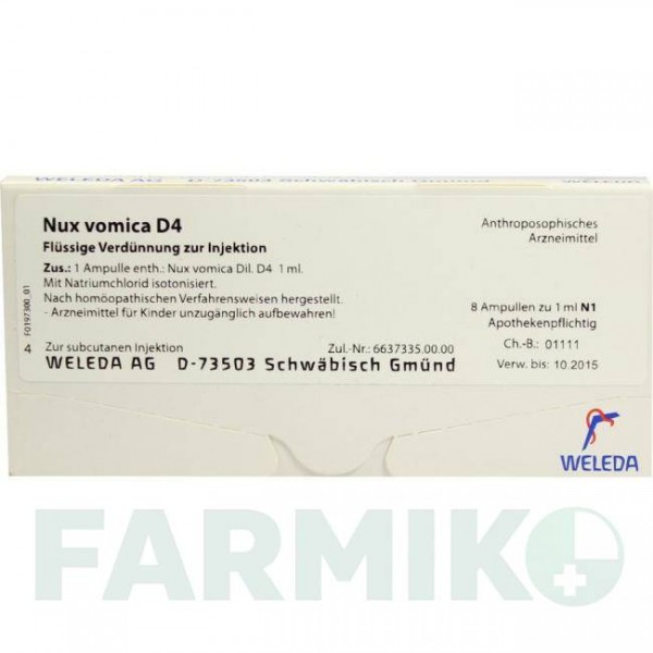 НУКС ВОМИКА (NUX VOMICA) D 4 ампулы 8x1 мл - Гомеопатия WELEDA