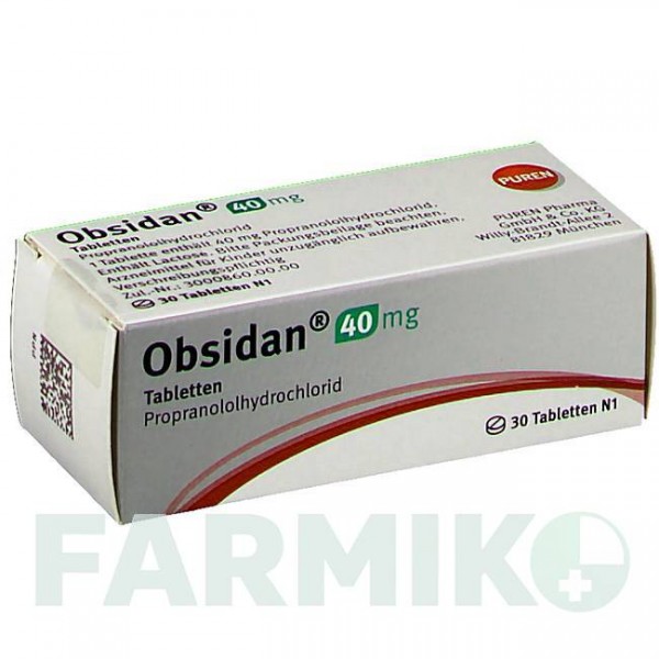 ОБЗИДАН (OBSIDAN) 40 мг таблетки 30 шт - Пропранолол PUREN PHARMA