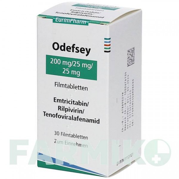 ОДЕФСЕЙ (ODEFSEY) 200 мг/25 мг/25 мг таблетки 30 шт - Эмтрицитабин, Тенофовир, Рилпивирин EURIMPHARM