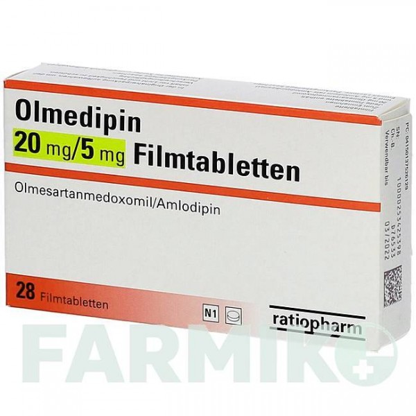 ОЛМЕДИПИН (OLMEDIPIN) 20 мг/5 мг таблетки 28 шт - Олмесартан, Амлодипин RATIOPHARM
