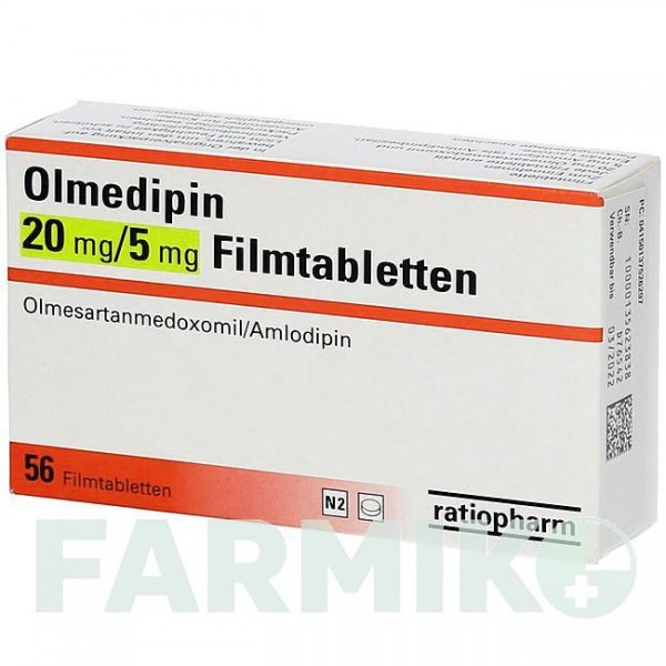 ОЛМЕДИПИН (OLMEDIPIN) 20 мг/5 мг таблетки 56 шт - Олмесартан, Амлодипин RATIOPHARM