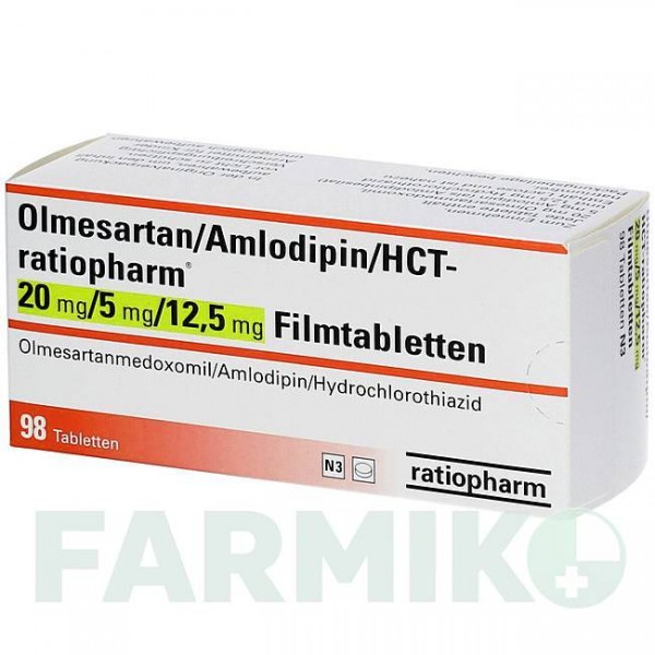 ОЛМЕСАРТАН (OLMESARTAN) 20/5/12,5 мг таблетки 28 шт - Олмесартан, Амлодипін, Гідрохлоротіазид RATIOPHARM
