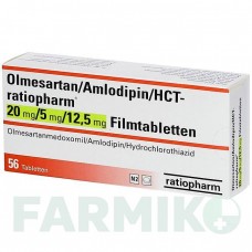 ОЛМЕСАРТАН (OLMESARTAN) 20/5/12,5 мг таблетки 56 шт - Олмесартан, Амлодипін, Гідрохлоротіазид RATIOPHARM
