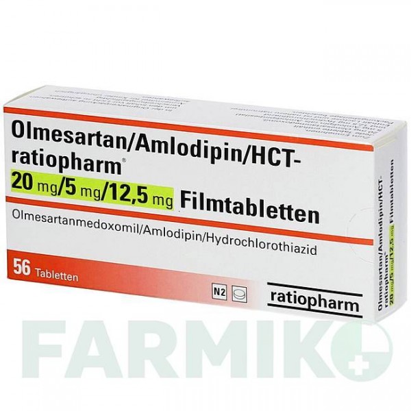 ОЛМЕСАРТАН (OLMESARTAN) 20/5/12,5 мг таблетки 56 шт - Олмесартан, Амлодипін, Гідрохлоротіазид RATIOPHARM
