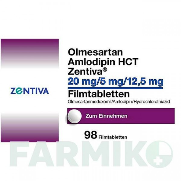 ОЛМЕСАРТАН (OLMESARTAN) 20/5/12,5 мг таблетки 98 шт - Олмесартан, Амлодипін, Гідрохлоротіазид ZENTIVA