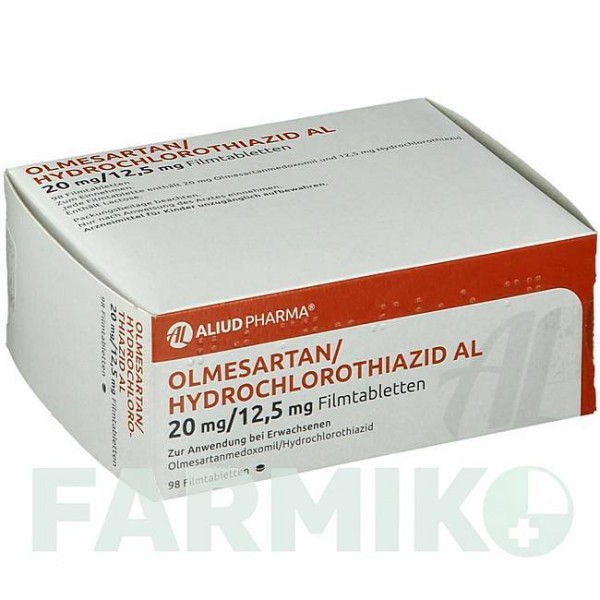 ОЛМЕСАРТАН (OLMESARTAN) 20 мг/12,5 мг таблетки 98 шт - Олмесартан, Гідрохлоротіазид ALIUD PHARMA