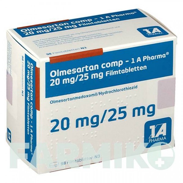 ОЛМЕСАРТАН (OLMESARTAN) 20 мг/25 мг таблетки 98 шт - Олмесартан, Гідрохлоротіазид 1 A PHARMA