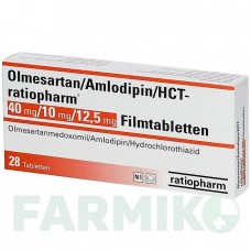 ОЛМЕСАРТАН (OLMESARTAN) 40/10/12,5 мг таблетки 28 шт - Олмесартан, Амлодипін, Гідрохлоротіазид RATIOPHARM