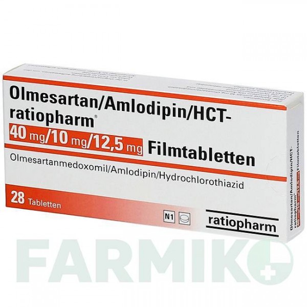 ОЛМЕСАРТАН (OLMESARTAN) 40/10/12,5 мг таблетки 28 шт - Олмесартан, Амлодипін, Гідрохлоротіазид RATIOPHARM