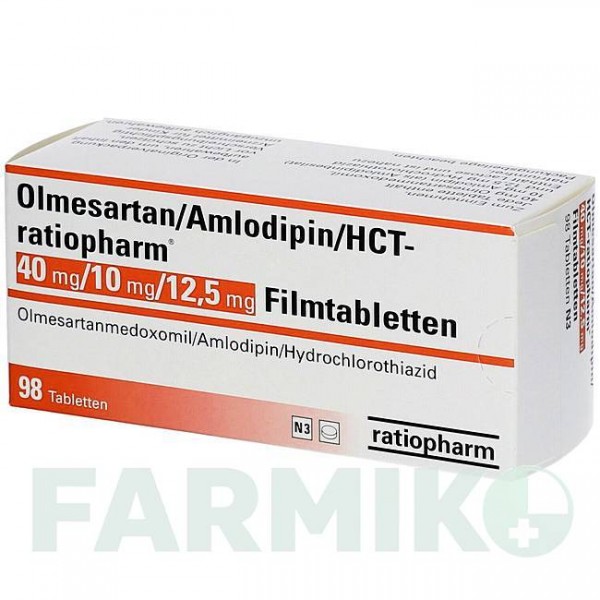 ОЛМЕСАРТАН (OLMESARTAN) 40/10/12,5 мг таблетки 98 шт - Олмесартан, Амлодипін, Гідрохлоротіазид RATIOPHARM