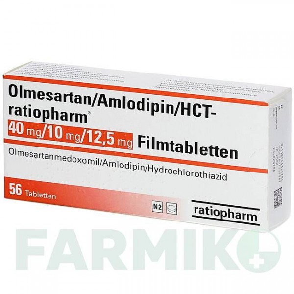 ОЛМЕСАРТАН (OLMESARTAN) 40/10/12,5 мг таблетки 56 шт - Олмесартан, Амлодипін, Гідрохлоротіазид RATIOPHARM