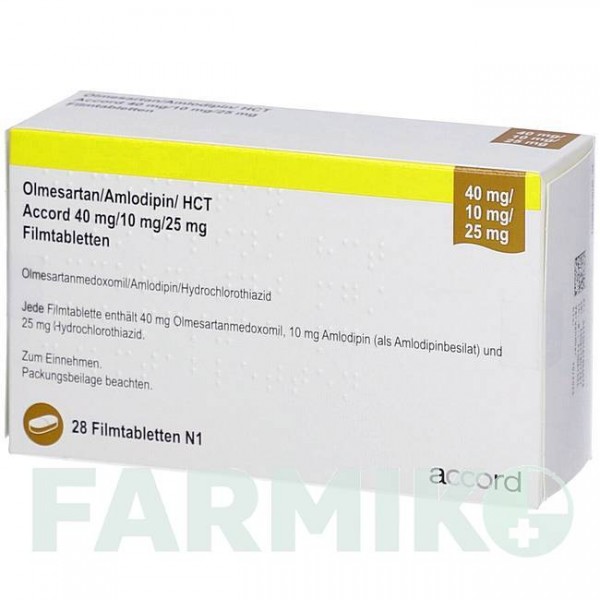ОЛМЕСАРТАН (OLMESARTAN) 40/10/25 мг таблетки 28 шт - Олмесартан, Амлодипин, Гидрохлоротиазид ACCORD HEALTHCARE