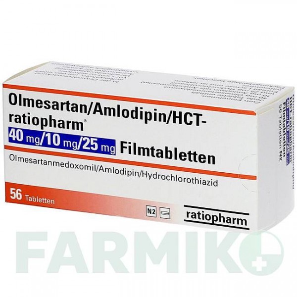 ОЛМЕСАРТАН (OLMESARTAN) 40/10/25 мг таблетки 56 шт - Олмесартан, Амлодипін, Гідрохлоротіазид RATIOPHARM