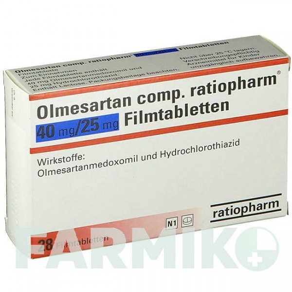 ОЛМЕСАРТАН (OLMESARTAN) 40/25 мг таблетки 28 шт - Олмесартан, Гидрохлоротиазид RATIOPHARM