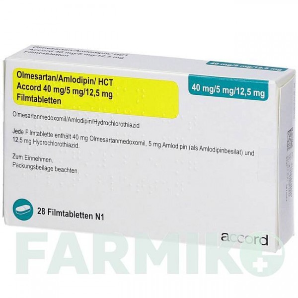 ОЛМЕСАРТАН (OLMESARTAN) 40/5/12,5 мг таблетки 28 шт - Олмесартан, Амлодипин, Гидрохлоротиазид ACCORD HEALTHCARE