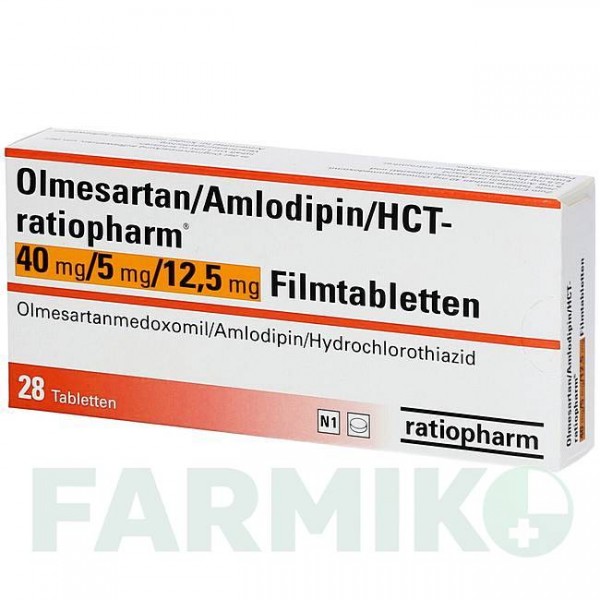ОЛМЕСАРТАН (OLMESARTAN) 40/5/12,5 мг таблетки 28 шт - Олмесартан, Амлодипін, Гідрохлоротіазид RATIOPHARM