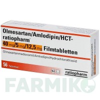 ОЛМЕСАРТАН (OLMESARTAN) 40/5/12,5 мг таблетки 56 шт - Олмесартан, Амлодипін, Гідрохлоротіазид RATIOPHARM
