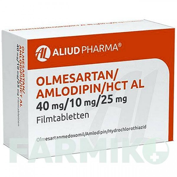 ОЛМЕСАРТАН (OLMESARTAN) 40 мг/10 мг/25 мг таблетки 98 шт - Олмесартан, Амлодипин, Гидрохлоротиазид ALIUD PHARMA