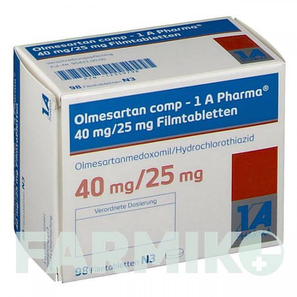 ОЛМЕСАРТАН (OLMESARTAN) 40 мг/25 мг таблетки 98 шт - Олмесартан, Гідрохлоротіазид 1 A PHARMA