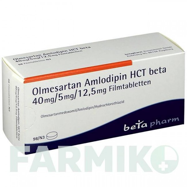 ОЛМЕСАРТАН (OLMESARTAN) 40 мг/5 мг/12,5 мг таблетки 98 шт - Олмесартан, Амлодипін, Гідрохлоротіазид BETAPHARM