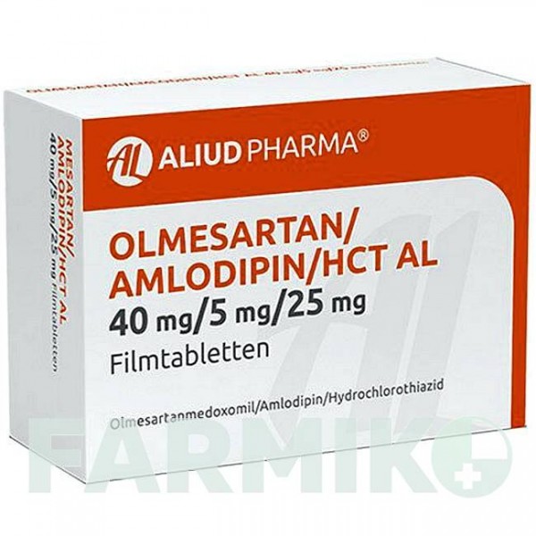 ОЛМЕСАРТАН (OLMESARTAN) 40 мг/5 мг/25 мг таблетки 98 шт - Олмесартан, Амлодипін, Гідрохлоротіазид ALIUD PHARMA