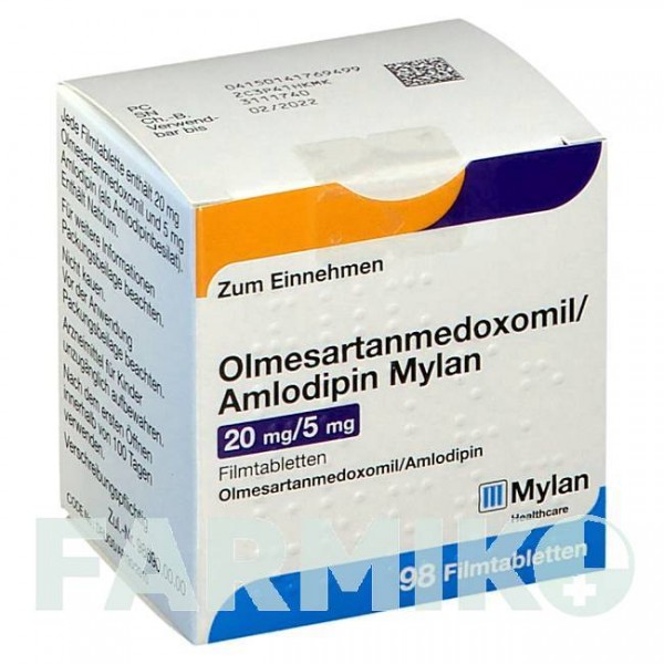 ОЛМЕСАРТАН МЕДОКСОМИЛ (OLMESARTAN MEDOXOMIL) 20 мг/5 мг таблетки 98 шт - Олмесартан, Амлодипин VIATRIS