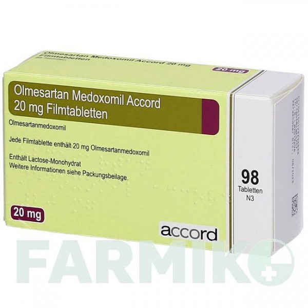 ОЛМЕСАРТАН МЕДОКСОМІЛ (OLMESARTAN MEDOXOMIL) 20 мг таблетки 98 шт - Олмесартан ACCORD HEALTHCARE
