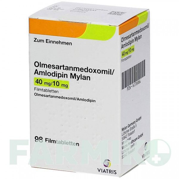 ОЛМЕСАРТАН МЕДОКСОМИЛ (OLMESARTAN MEDOXOMIL) 40 мг/10 мг таблетки 98 шт - Олмесартан, Амлодипин VIATRIS
