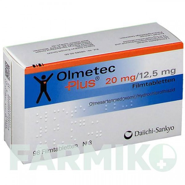 ОЛМЕТЕК (OLMETEC) 20 мг/12,5 мг таблетки 98 шт - Олмесартан, Гідрохлоротіазид DAIICHI SANKYO
