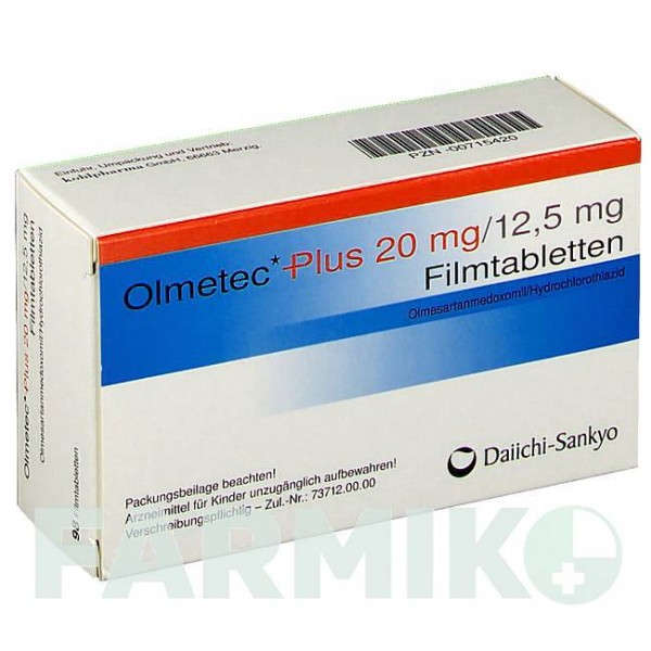 ОЛМЕТЕК (OLMETEC) 20 мг/12,5 мг таблетки 98 шт - Олмесартан, Гидрохлоротиазид KOHLPHARMA